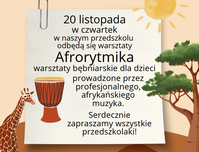 20 listopada w naszym przedszkolu odbędą się warsztaty Afrorytmika